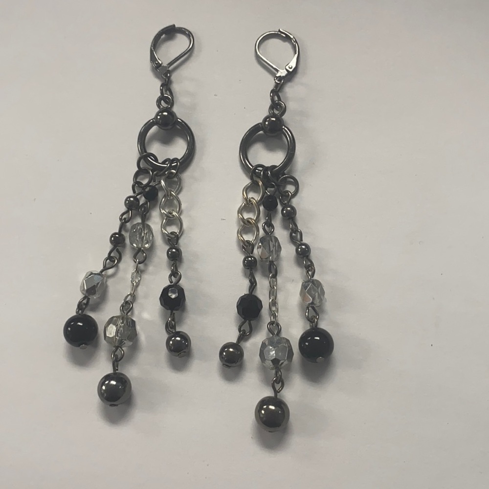 Black and silver long earrings